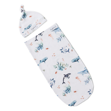Ocean Organic Snuggle Swaddle & Beanie Set | Snuggle Hunny
