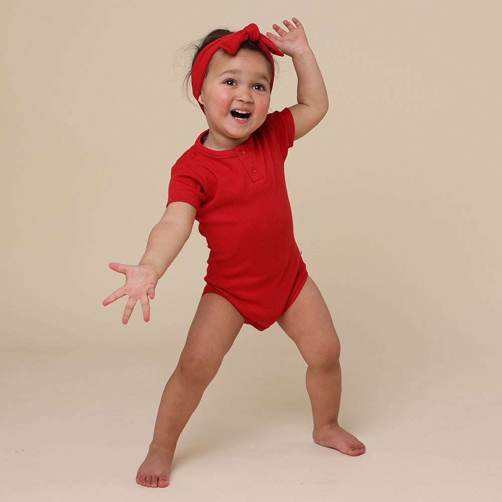 Red Short Sleeve Organic Bodysuit - View 3