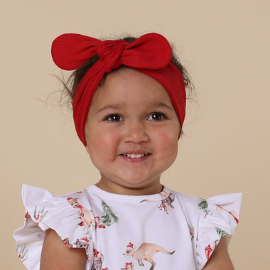 Toddler wearing Red Ribbed Organic Topknot | Snuggle Hunny