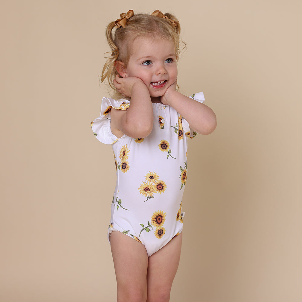 Sunflower Short Sleeve Organic Bodysuit with Frill - View 6