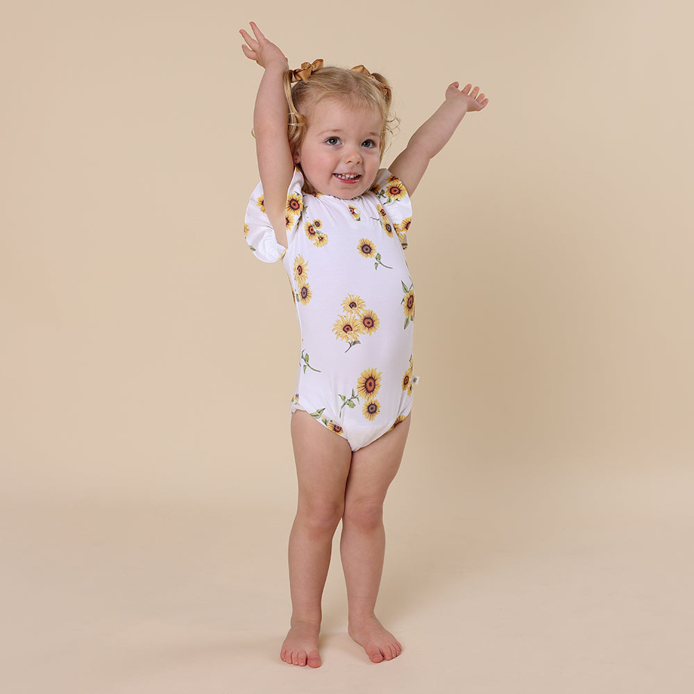 Sunflower Short Sleeve Organic Bodysuit with Frill - View 8