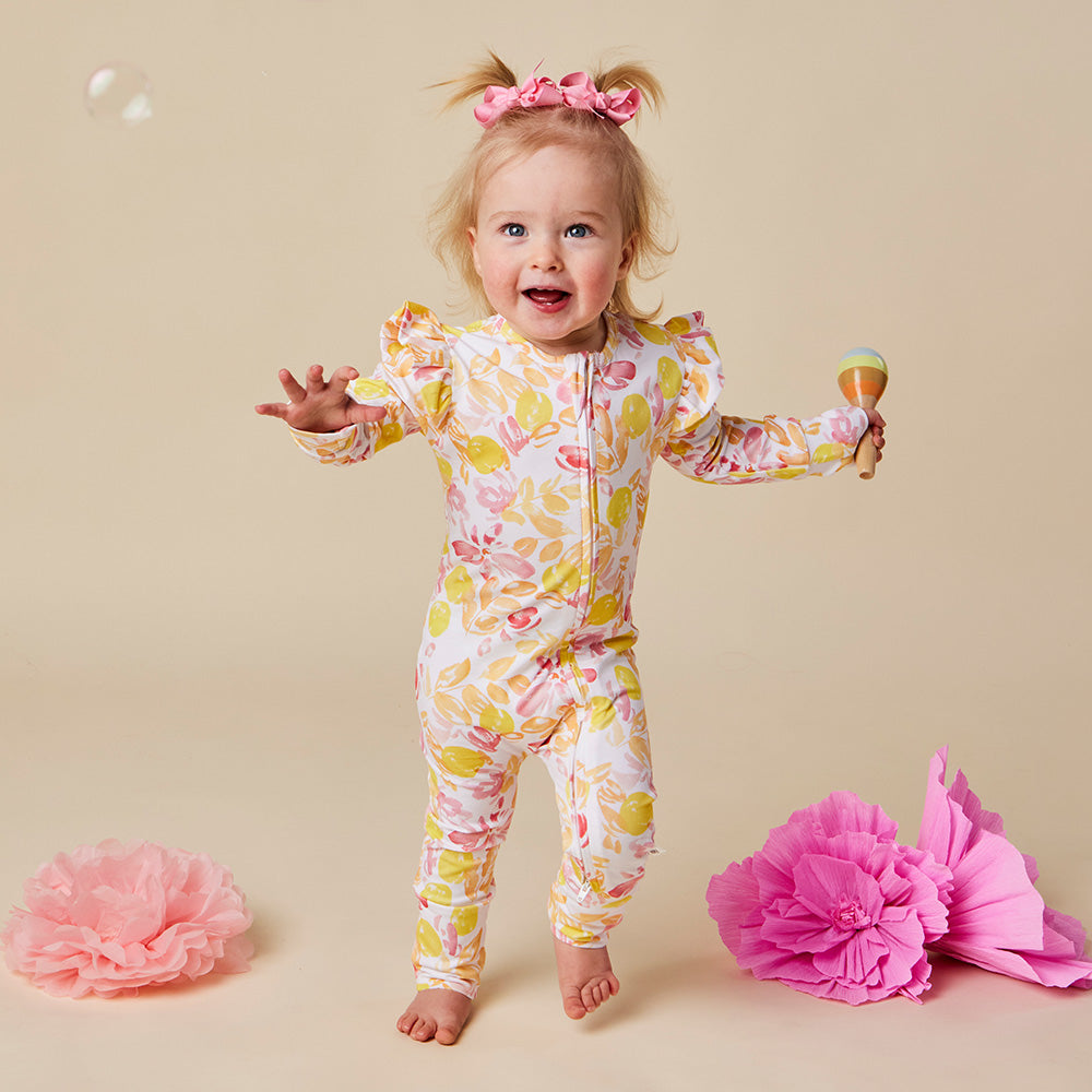 Sofia Organic Snugglesuit Convertible Romper with Frill - View 1