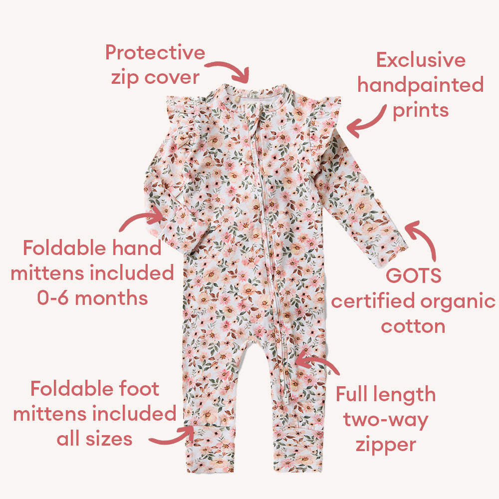Spring Floral Organic Snugglesuit Convertible Romper with Frill - View 4