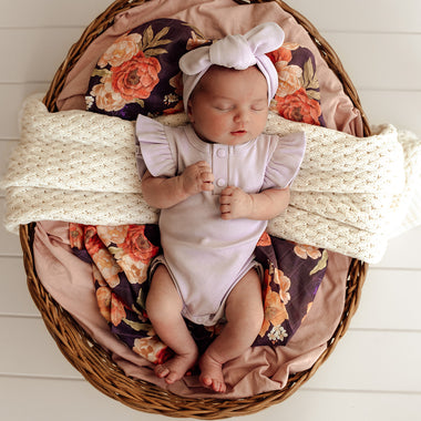 Lavender Short Sleeve Organic Bodysuit with Frill | Snuggle Hunny