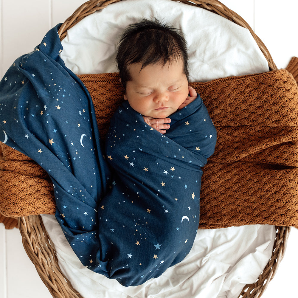 Starry Night Organic Jersey Wrap & Beanie Set - View 6