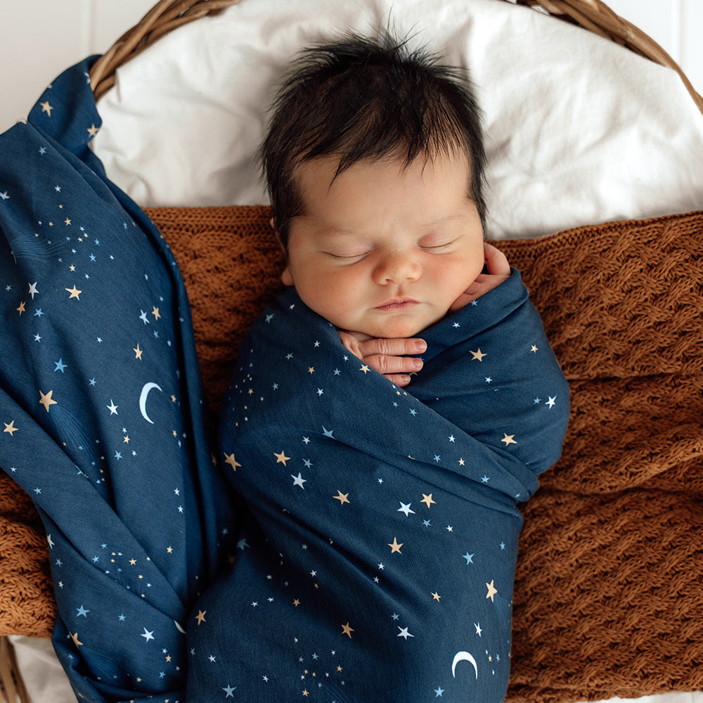 Starry Night Organic Jersey Wrap & Beanie Set - View 4
