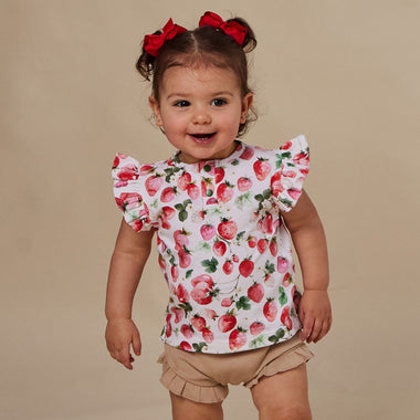 Strawberry Organic Short Sleeve Top with Frill | Snuggle Hunny