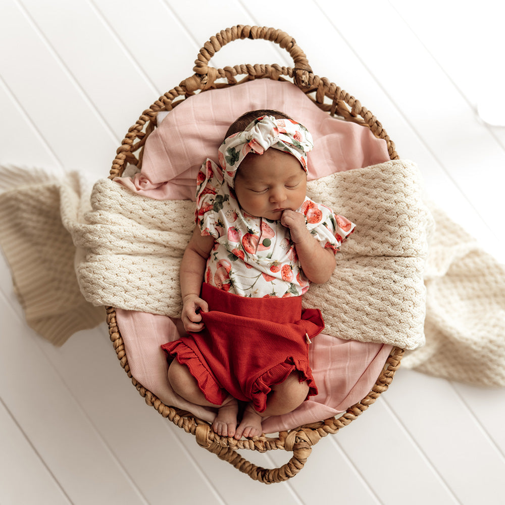 Strawberry Short Sleeve Organic Bodysuit with Frill - View 7