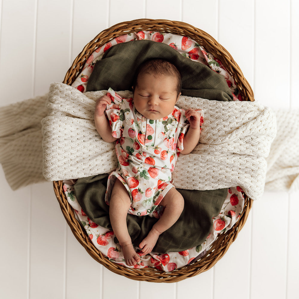 Strawberry Short Sleeve Organic Bodysuit with Frill - View 9