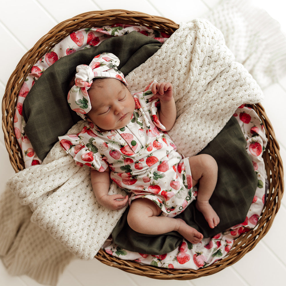 Strawberry Short Sleeve Organic Bodysuit with Frill - View 12