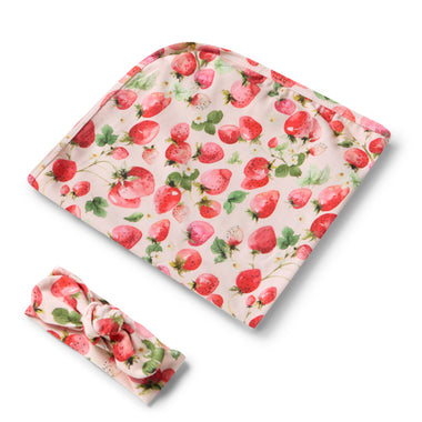 Strawberry Organic Jersey Wrap & Topknot Set | Snuggle Hunny