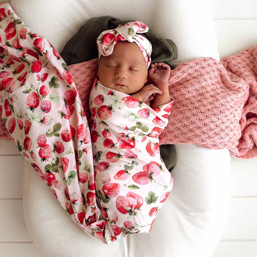 Strawberry Organic Jersey Wrap & Topknot Set - View 5