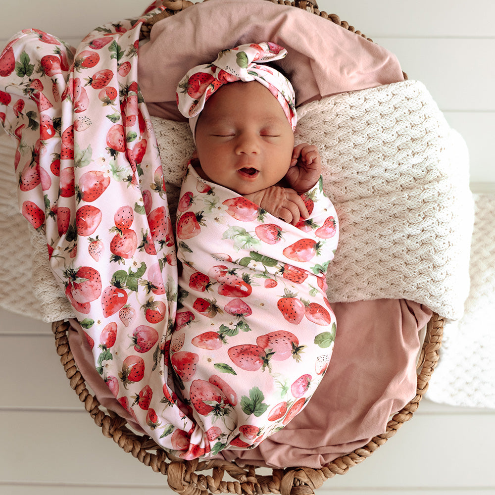 Strawberry Organic Jersey Wrap & Topknot Set - View 7