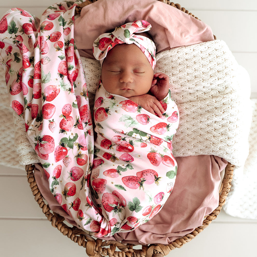 Strawberry Organic Jersey Wrap & Topknot Set - View 1