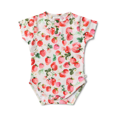 Strawberry Short Sleeve Organic Bodysuit | Snuggle Hunny