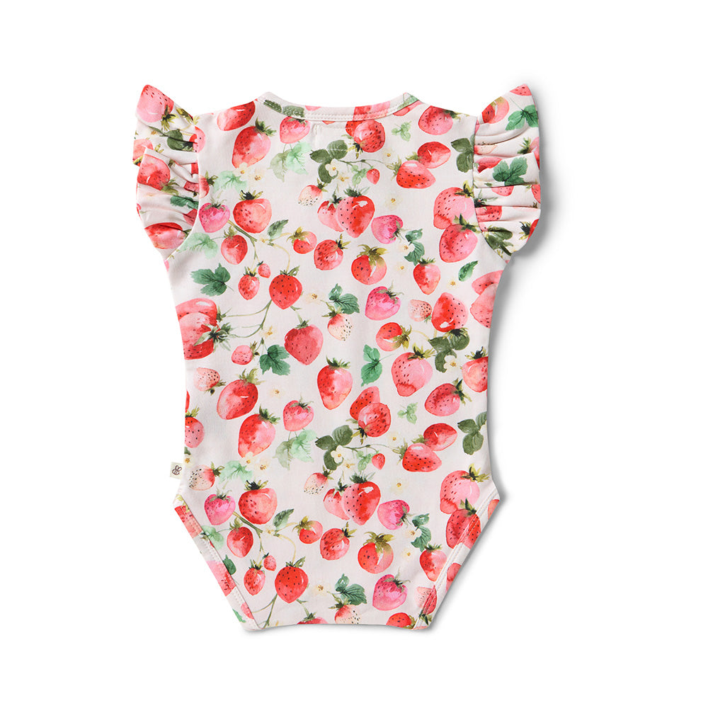 Strawberry Short Sleeve Organic Bodysuit with Frill - View 10