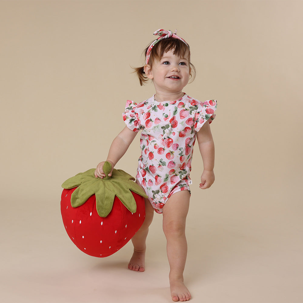 Strawberry Short Sleeve Organic Bodysuit with Frill - View 5