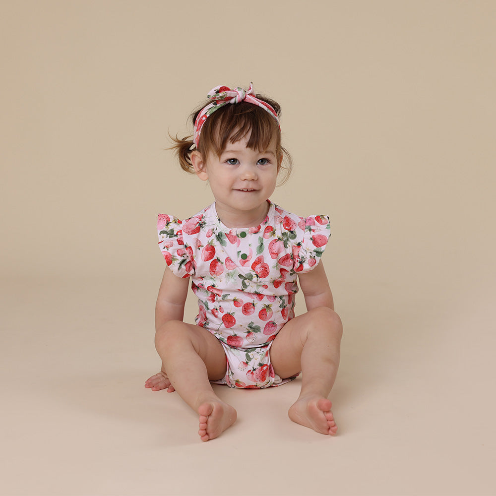 Strawberry Short Sleeve Organic Bodysuit with Frill - View 15
