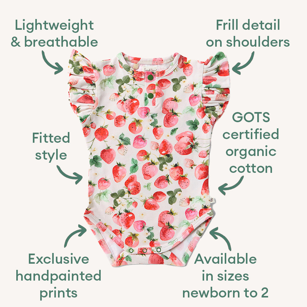 Strawberry Short Sleeve Organic Bodysuit with Frill - View 4