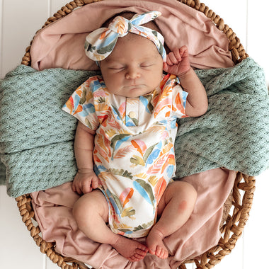 Summer Palm Short Sleeve Organic Bodysuit | Snuggle Hunny