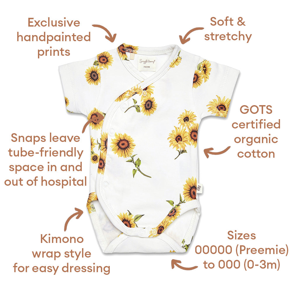 Sunflower Short Sleeve Organic Kimono Bodysuit - View 5