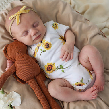 Sunflower Short Sleeve Organic Kimono Bodysuit | Snuggle Hunny