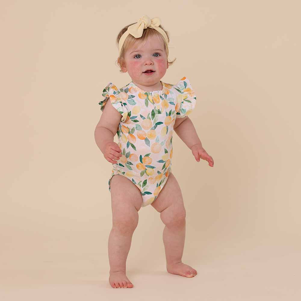Sunny Citrus Short Sleeve Organic Bodysuit with Frill - View 4