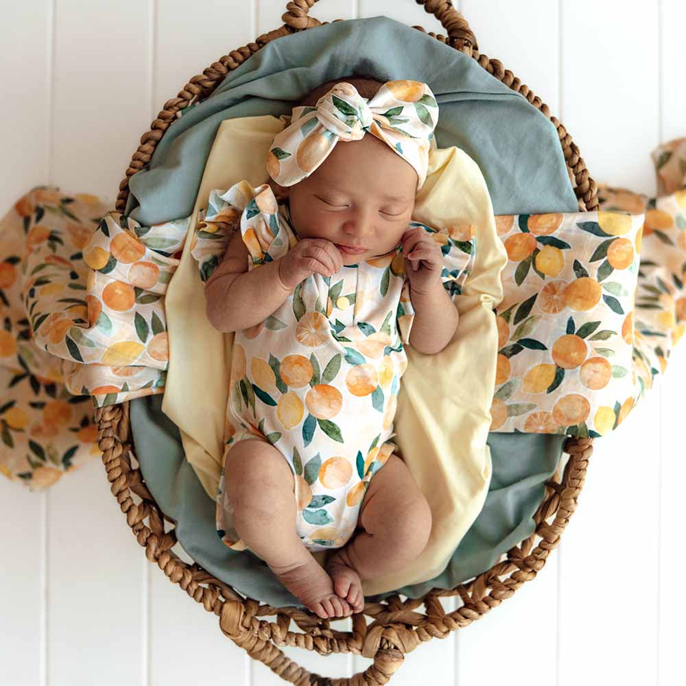 Sunny Citrus Short Sleeve Organic Bodysuit with Frill - View 1