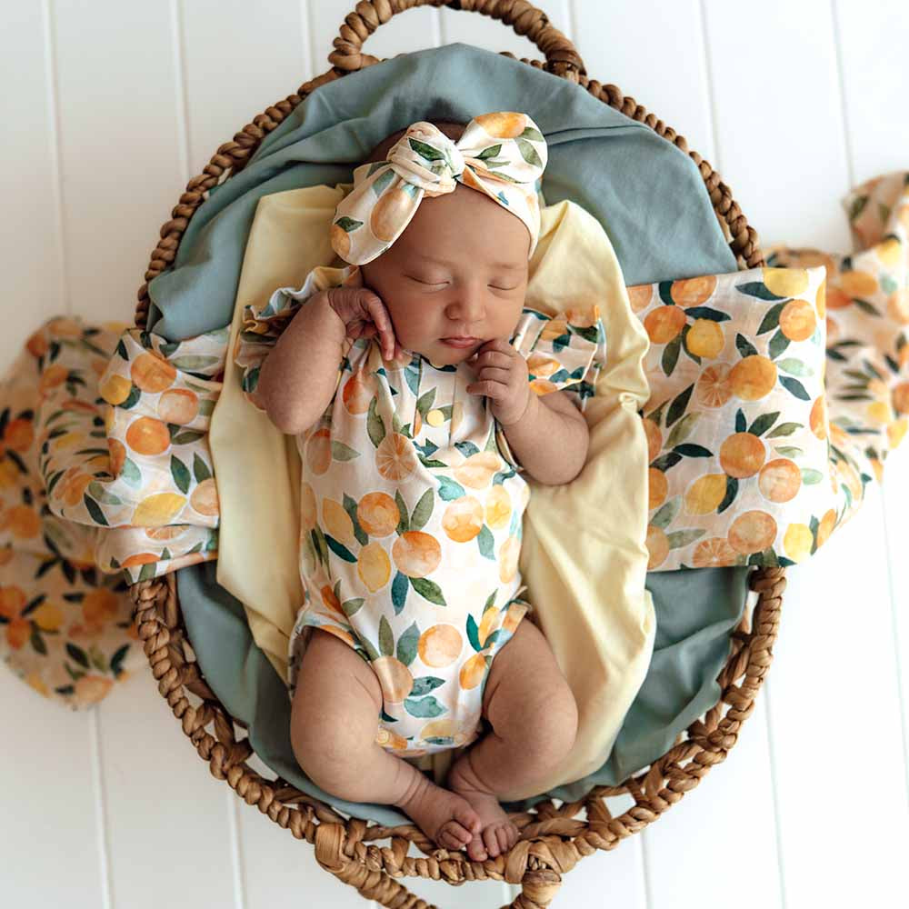 Sunny Citrus Short Sleeve Organic Bodysuit with Frill - View 17