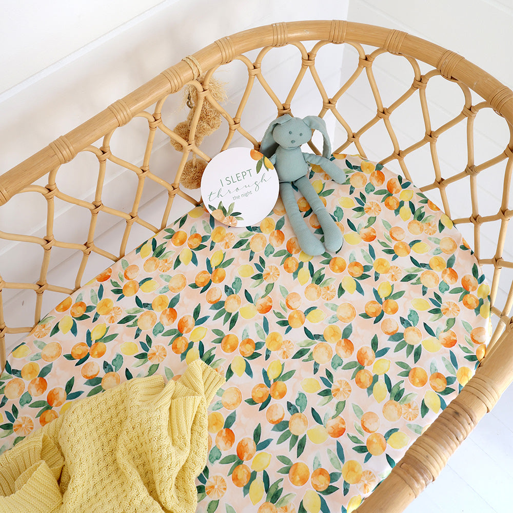 Sunny Citrus Organic Bassinet Sheet / Change Pad Cover - View 1