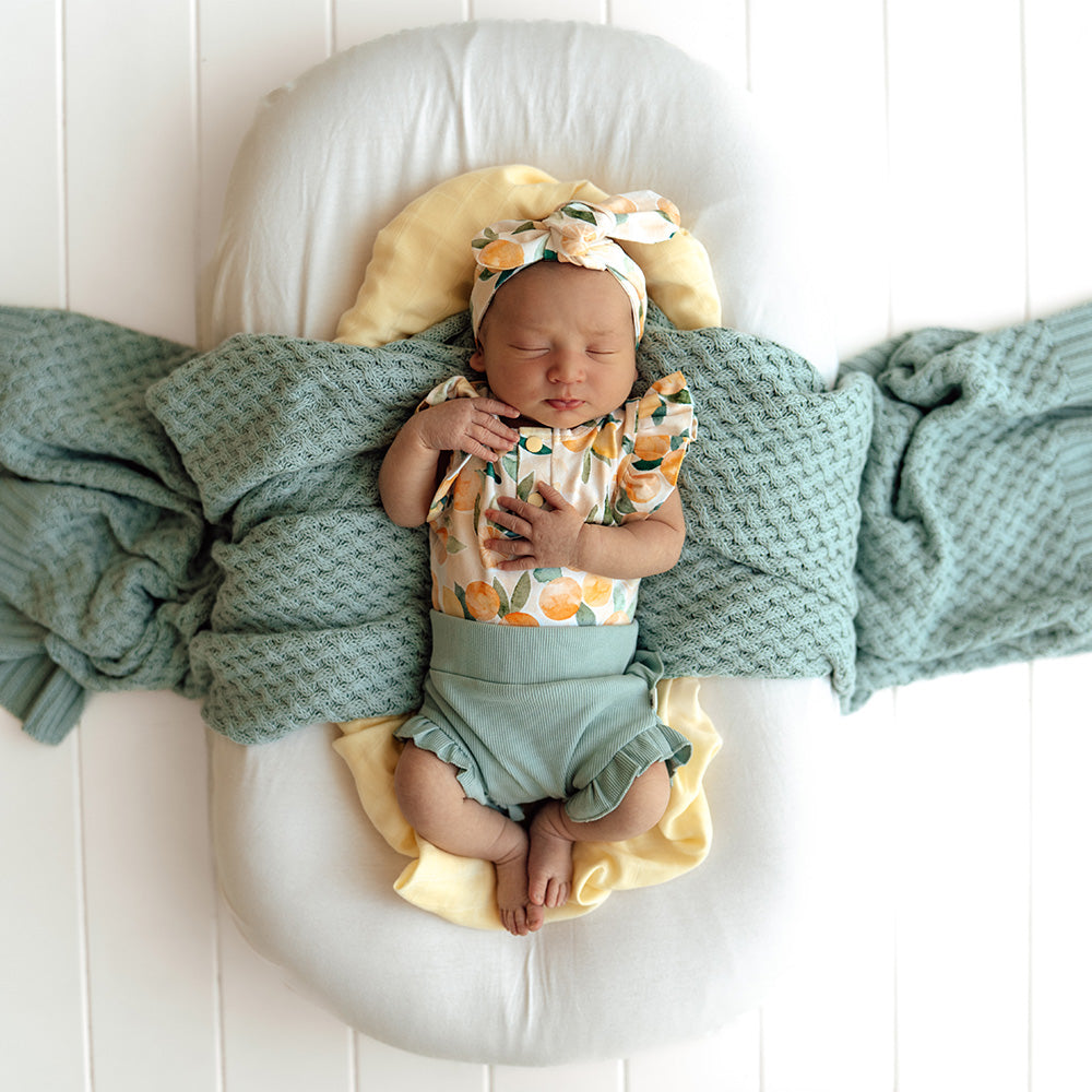 Sunny Citrus Short Sleeve Organic Bodysuit with Frill - View 8