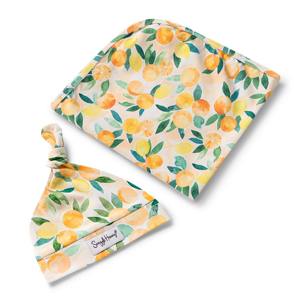 Sunny Citrus Organic Jersey Wrap & Beanie Set - View 2