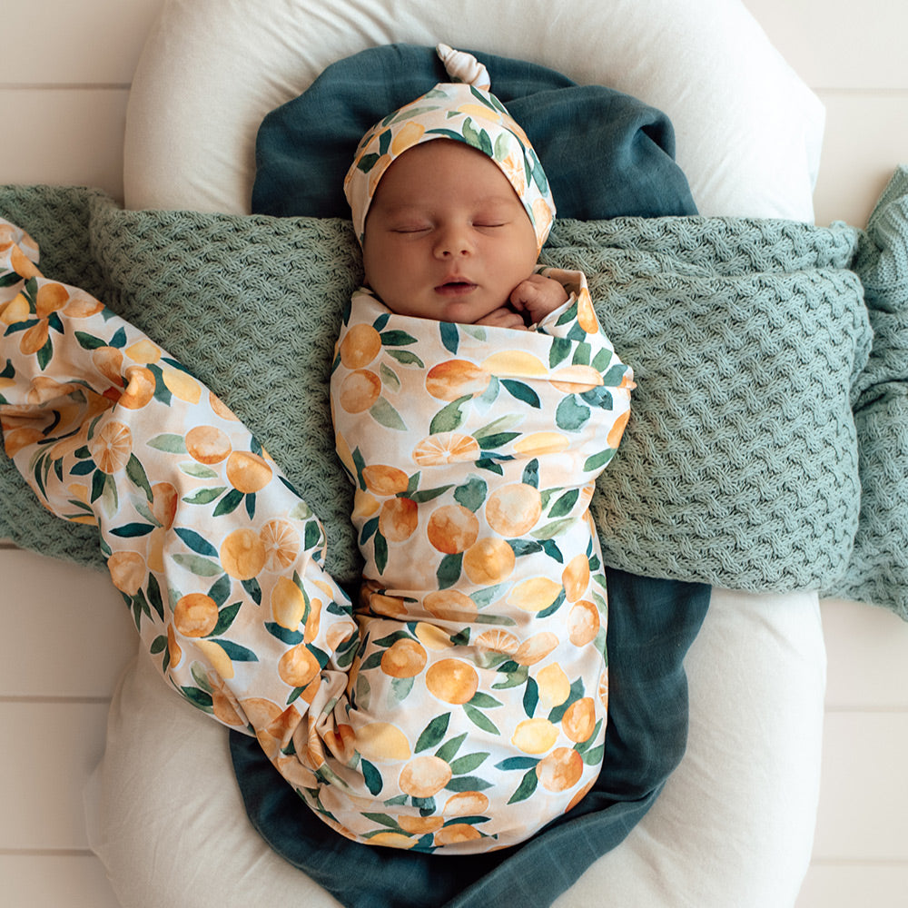 Sunny Citrus Organic Jersey Wrap & Beanie Set - View 1