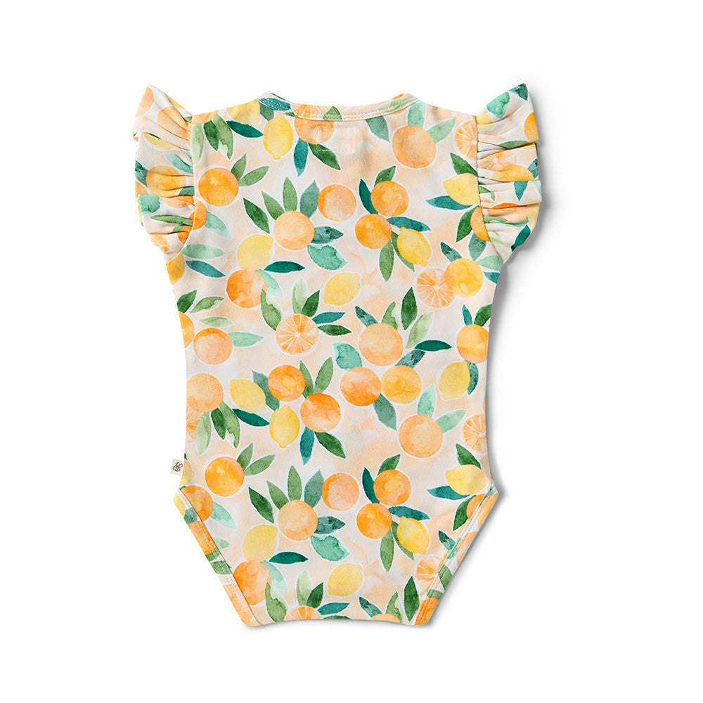 Sunny Citrus Short Sleeve Organic Bodysuit with Frill - View 11