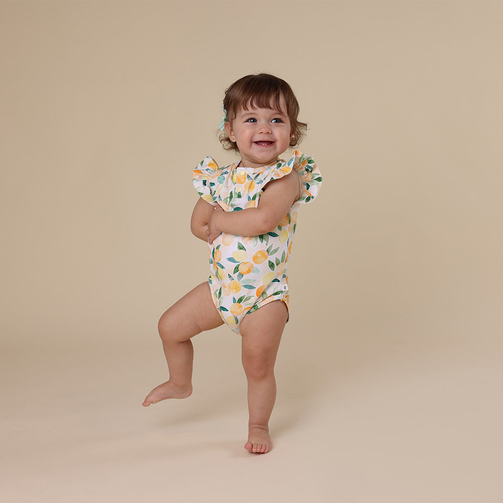 Sunny Citrus Short Sleeve Organic Bodysuit with Frill - View 16