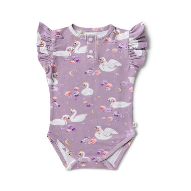 Swan Lake Short Sleeve Organic Bodysuit with Frill | Snuggle Hunny