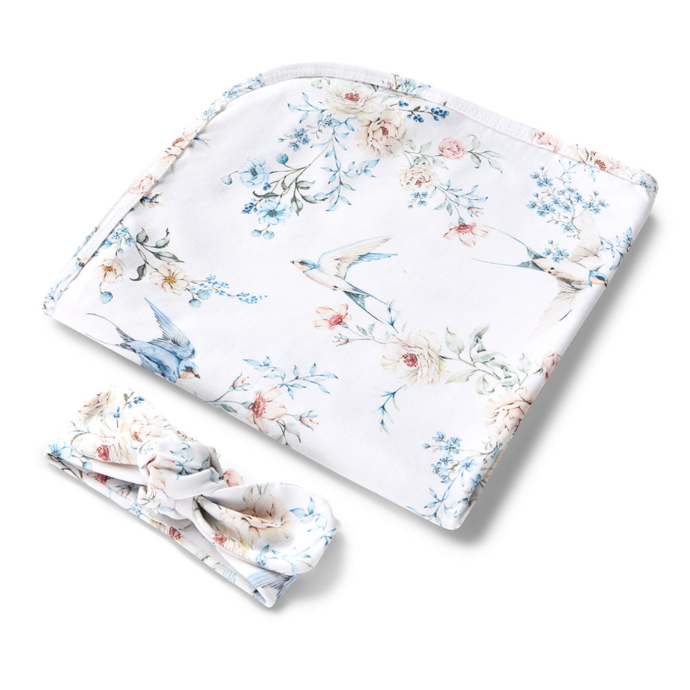 Sweet Swallows Organic Jersey Wrap & Topknot Set - View 2