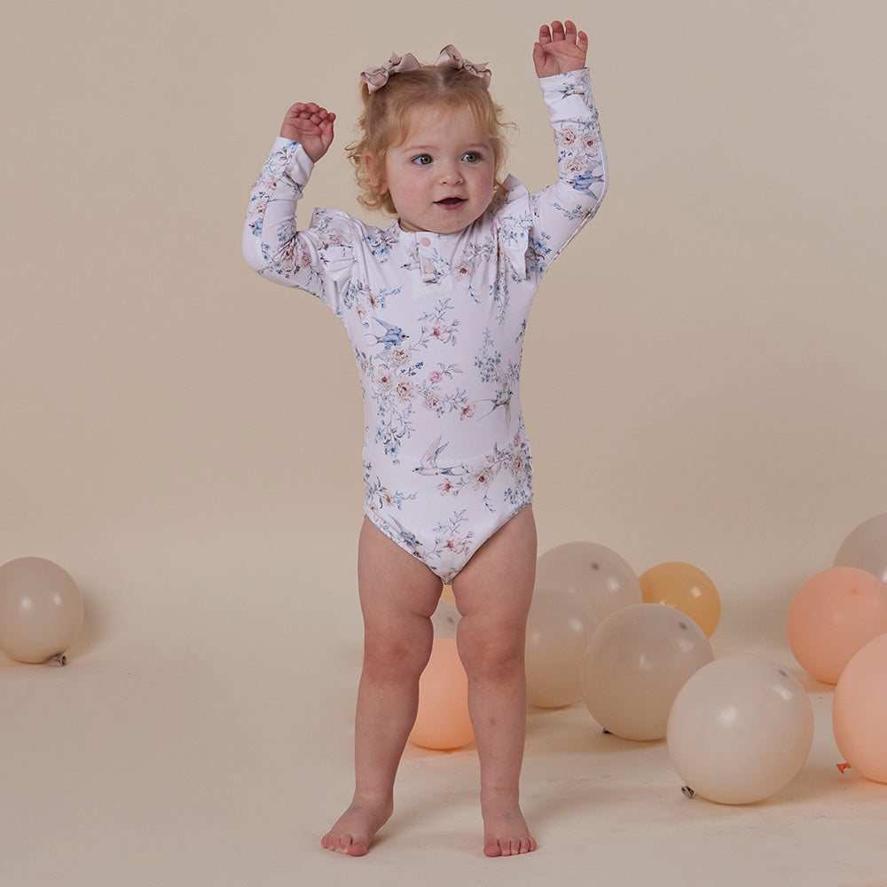 Sweet Swallows Long Sleeve Organic Bodysuit with Frill - View 3