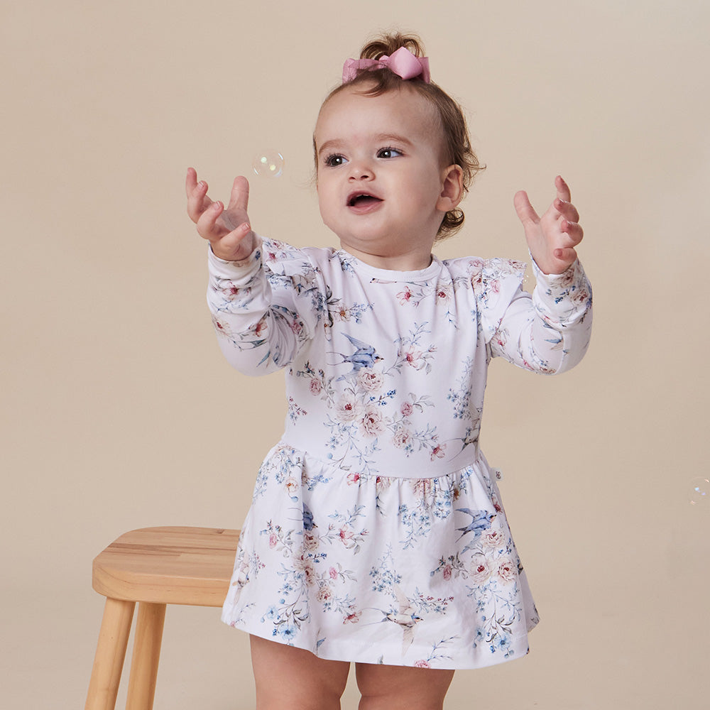Sweet Swallows Long Sleeve Organic Dress - View 1