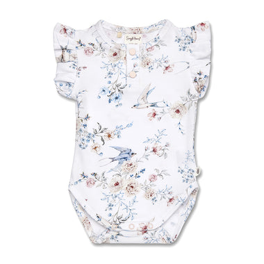 Sweet Swallows Short Sleeve Organic Bodysuit with Frill | Snuggle Hunny
