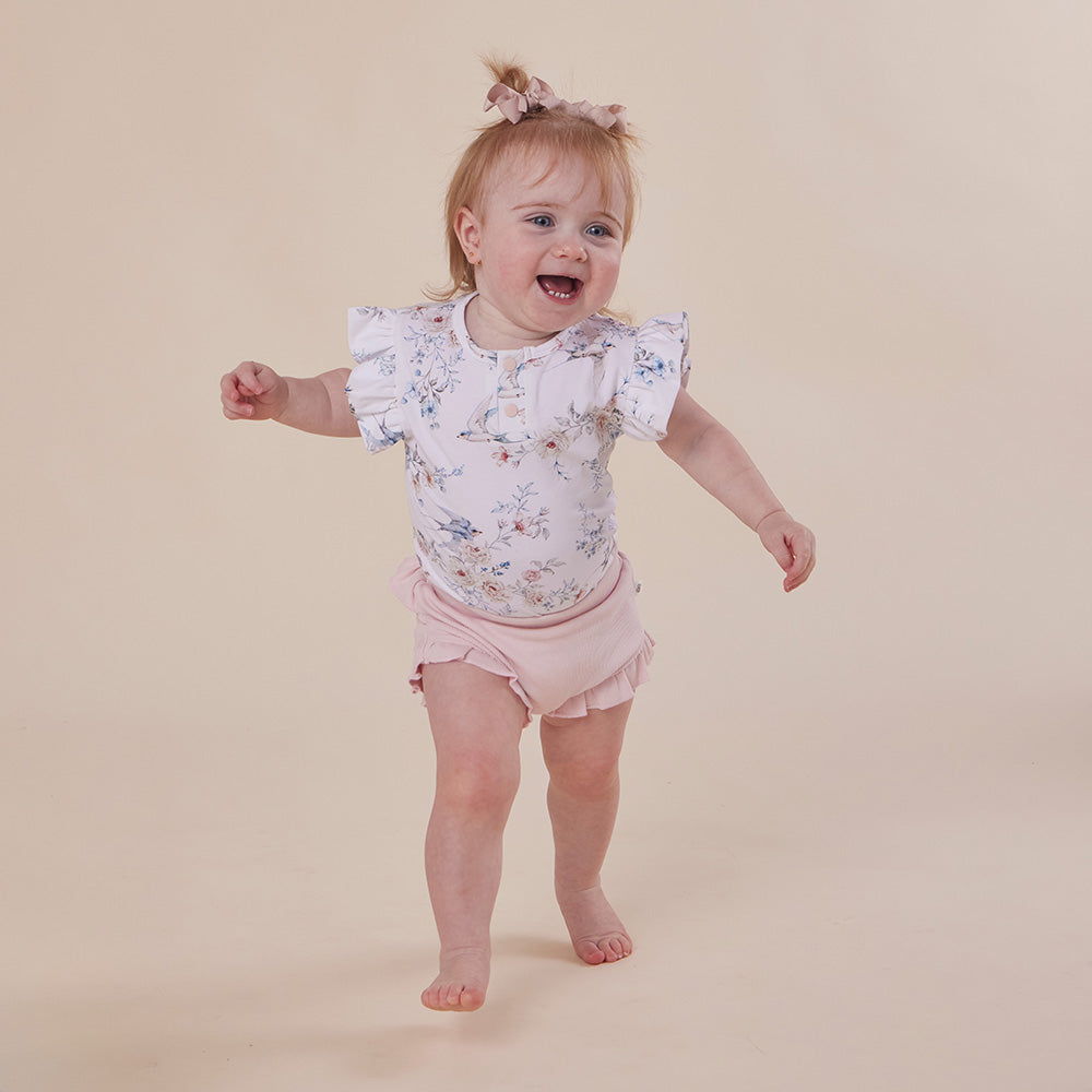 Sweet Swallows Short Sleeve Organic Bodysuit with Frill - View 5