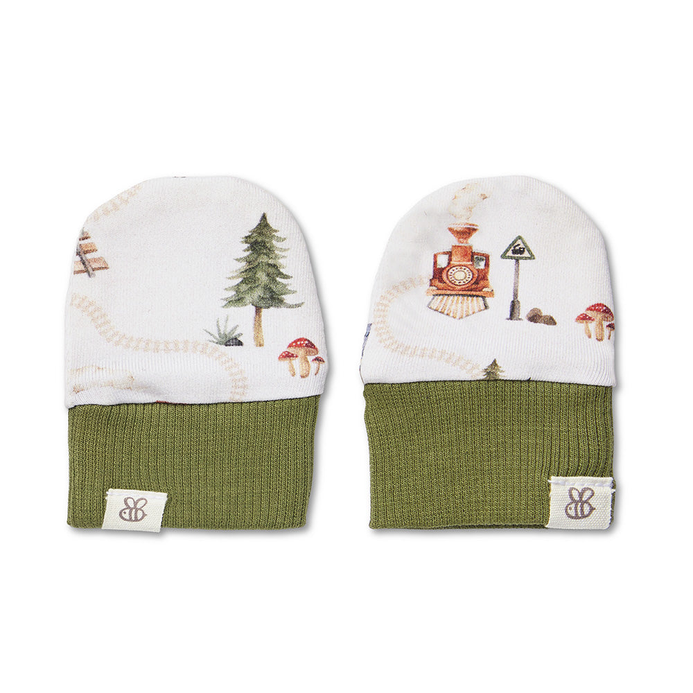 Trains Organic Cotton Mittens - View 1