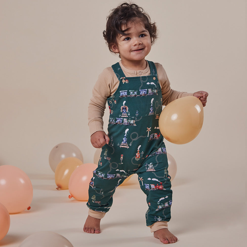 Trains Organic Snuggle Overalls - View 3