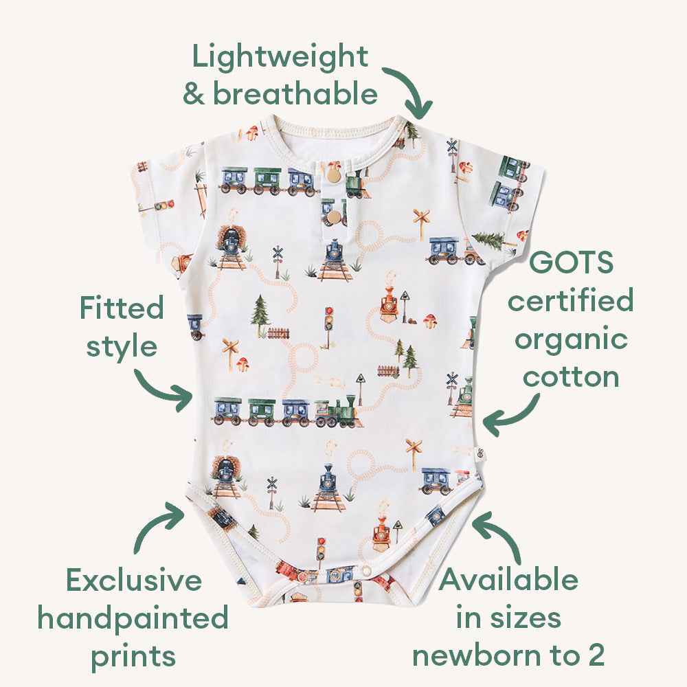 Trains Short Sleeve Organic Bodysuit - View 4