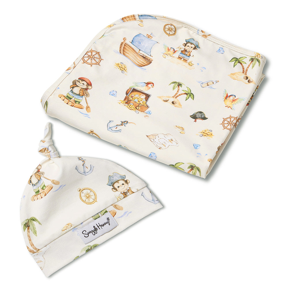 Treasure Island Organic Jersey Wrap & Beanie Set - View 2