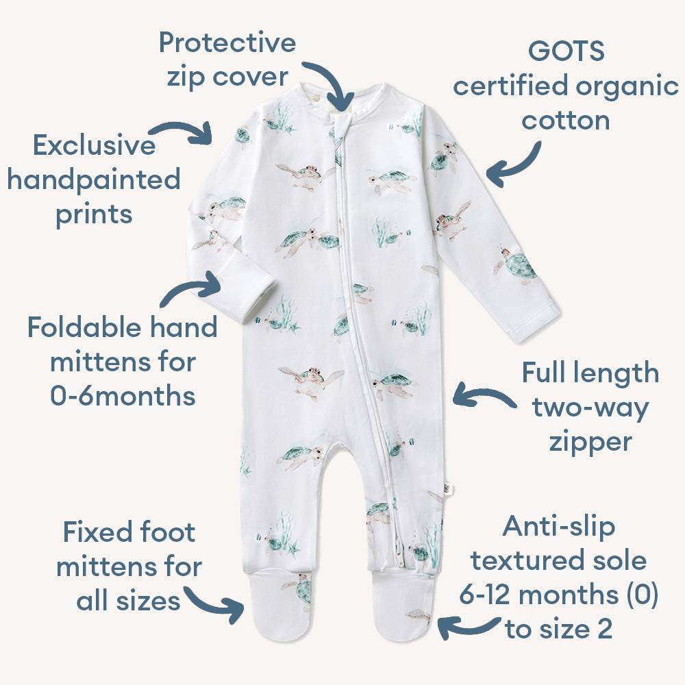 Turtle Organic Snuggle Sleepsuit Zip Footie - View 4