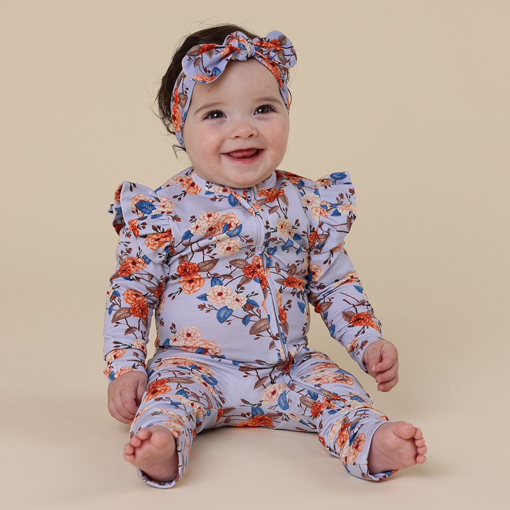 Vintage Blossom Organic Snugglesuit Convertible Romper with Frill - View 3