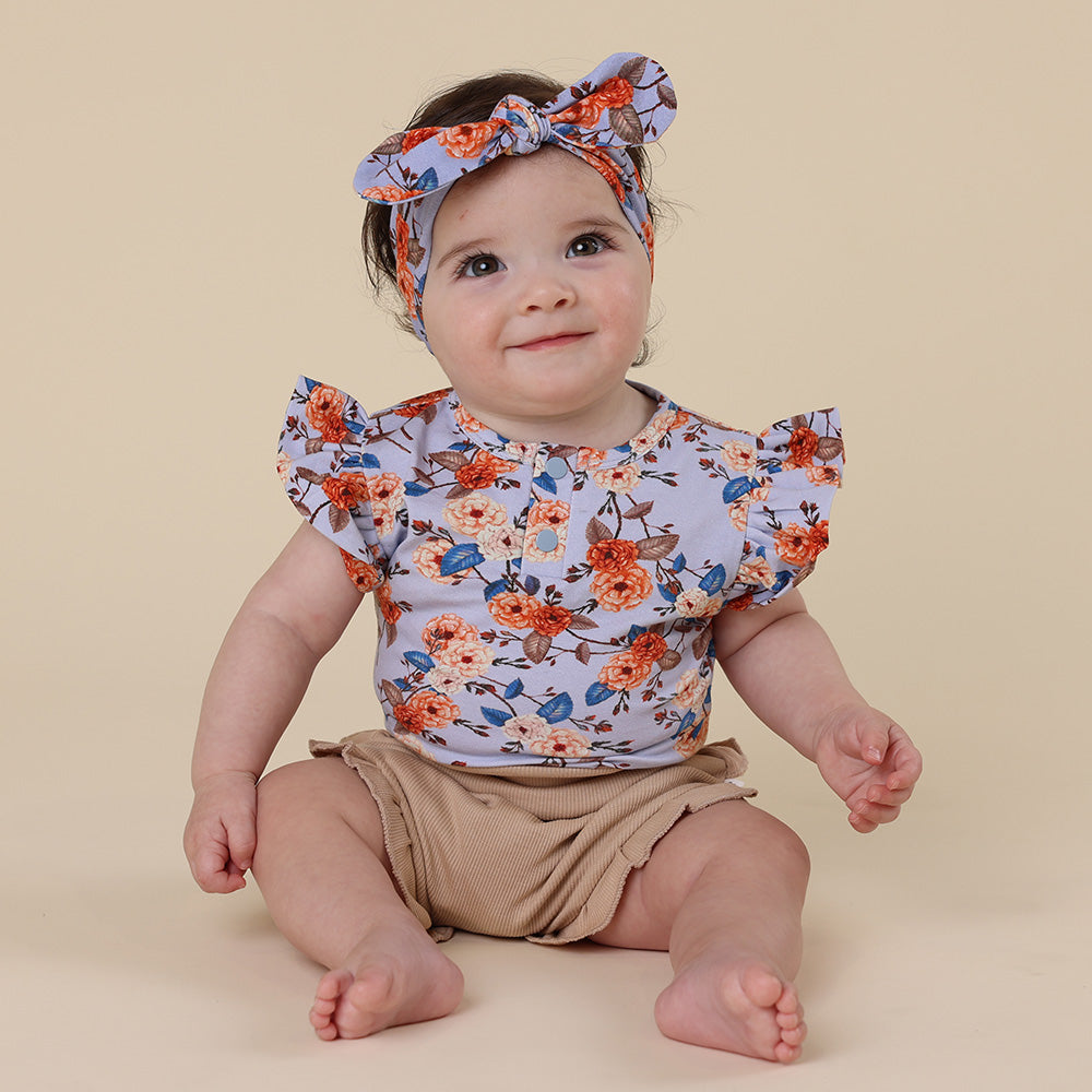 Vintage Blossom Short Sleeve Organic Bodysuit with Frill - View 4