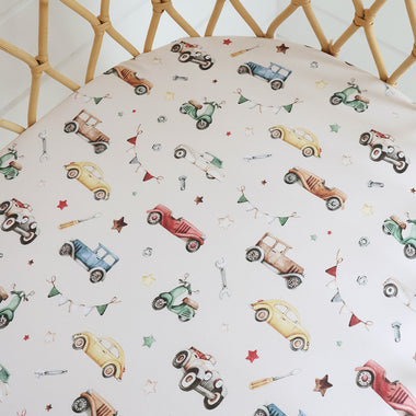 Vintage Cars Organic Bassinet Sheet | Snuggle Hunny