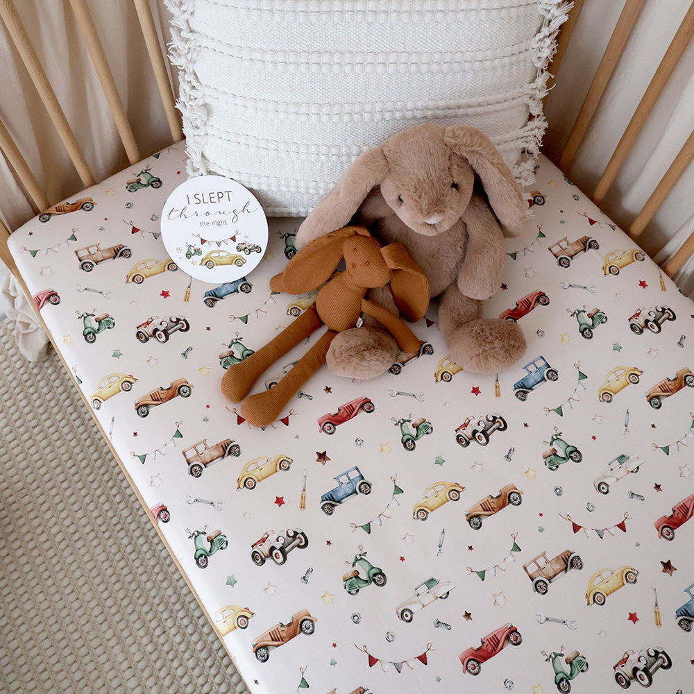 Vintage Cars Organic Fitted Cot Sheet - View 1